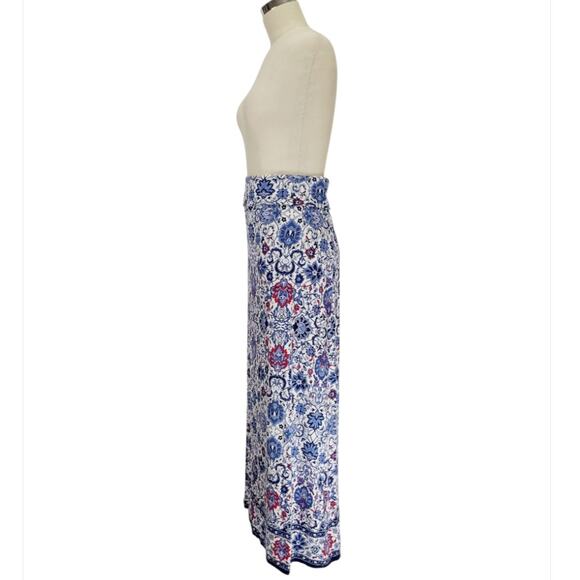 Max Studio Floral Fold-Over Maxi Skirt Size L White Multi Boho Casual Stretchy - Picture 2 of 10